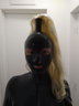 face picture with latex hood