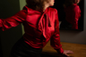 Red satin blouse Nov 2023