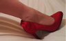 Red satin shoes - foot fetish!