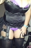 off to party - corset, stockings & purple knickers