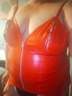Red wetllook with zip detail on tits