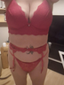 Wearing red lace lingerie 