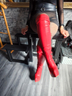 Red thigh high boots 