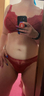 red underwear, red thong, long nails, red bra 